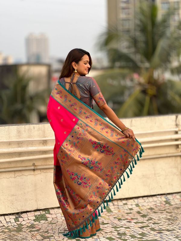 Red Weaving Meenakari Designer Soft Silk Saree