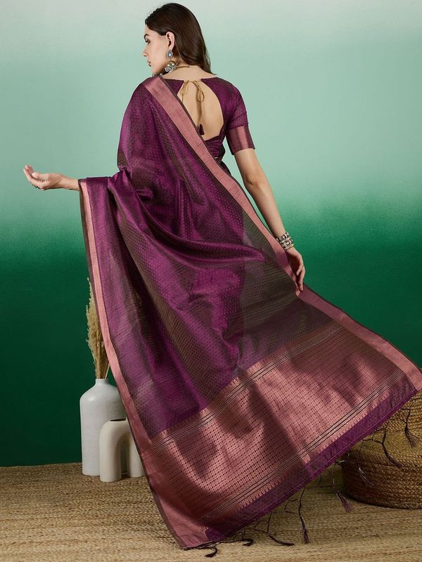 Wine Wevon Designer Khadi Organza Saree
