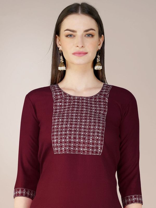 Maroon Color Cotton Blend Sophisticated Partywear Suit For Girlie Looks