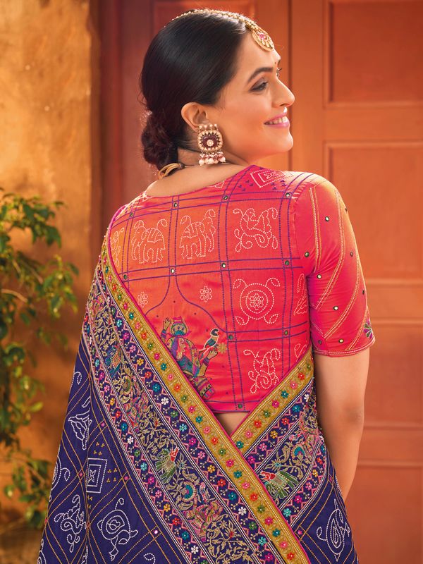Blue Wevon Designer & Real Mirror & Diamond & Kachhi Work Banaras Silk Saree