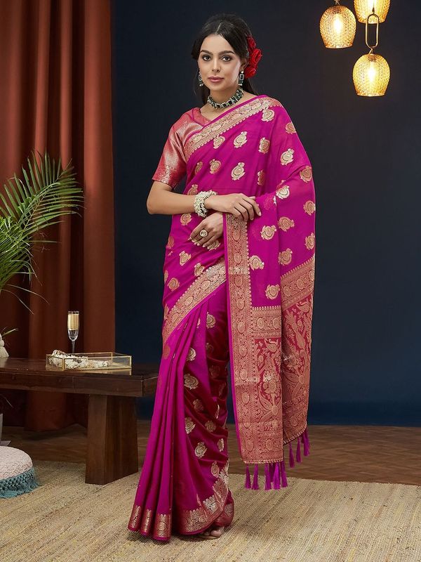 Pink Wevon Jacquard Designer Georgette Saree