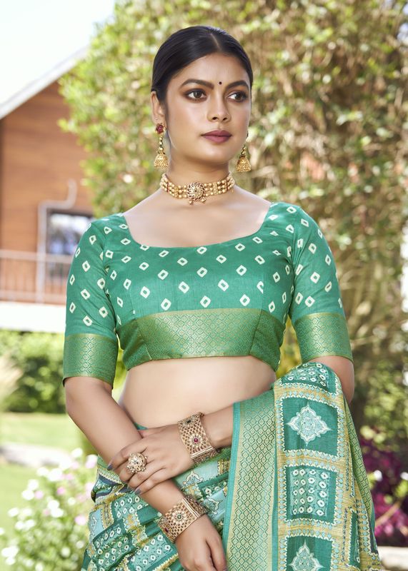 Rama Wevon Border Designer With Printed Kalamkari Silk Saree