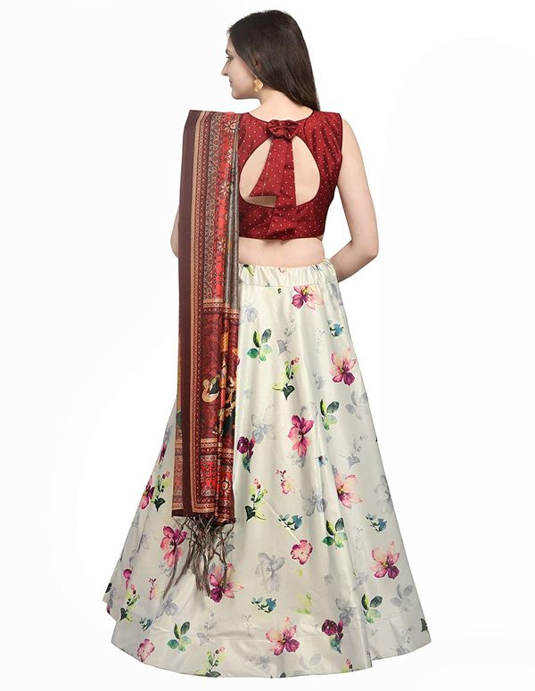 Digital Print Satin Silk Fabric Stitched Lehenga Choli With Jequared Blouse and Assami Silk Thread Work Dupatta For Women and Girls In Festive Party And Traditional Wear