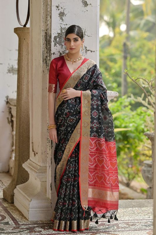 Black All Over Ikkat Woven Design With Contrast Pallu Saree