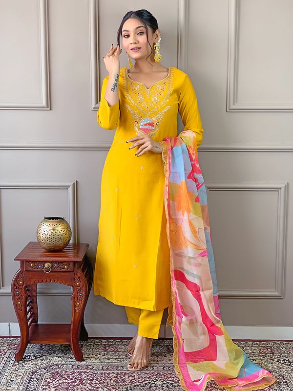Yellow Embroidered Kurta Sets