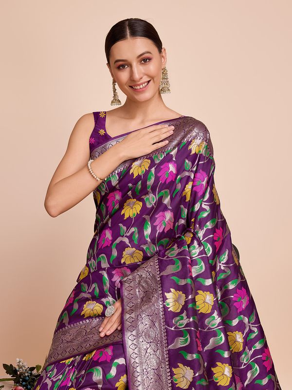 Purple Weaving Meenakari Designer Paithani Silk Saree