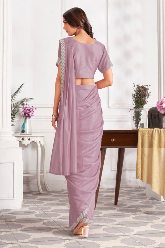 Mouve Designer Sequance Embroidery & Hand Work Satin Silk Saree