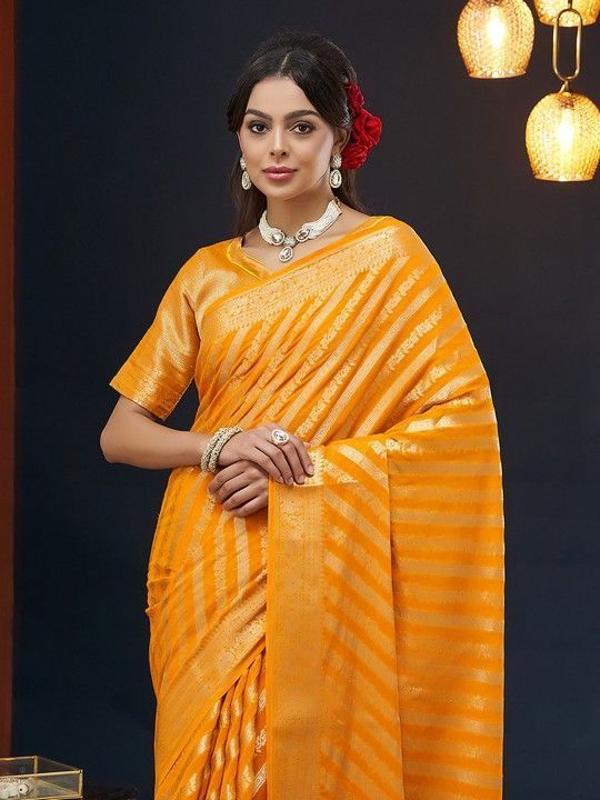 Yellow Georgette Leheriya Saree With Tassels on Pallu and Stitched Yellow Blouse
