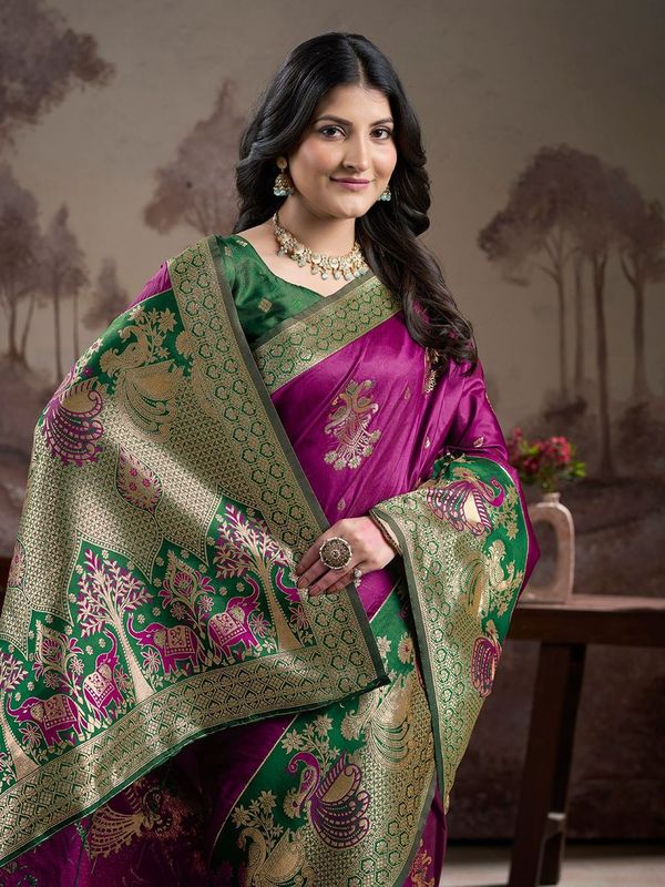 Purple Wevon Rich Pallu Designer Lichi Silk Saree