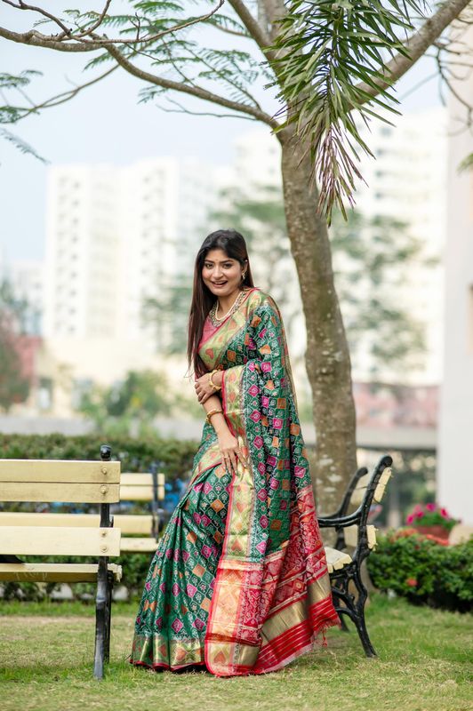 Green Wevon Meenakari Designer Banarasi Silk Saree