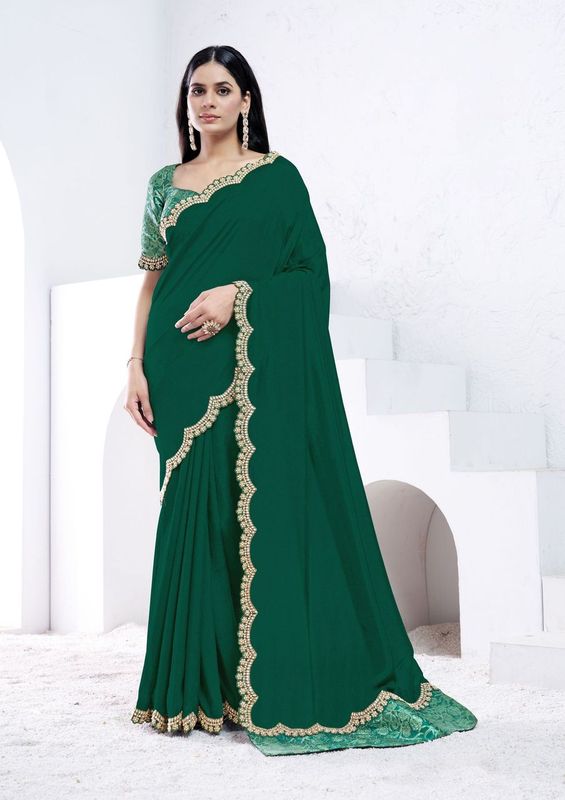 Green Diamond with Hand Work Crepe Silk Saree