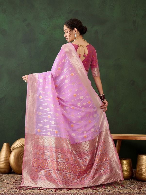 Purple Poly Cotton Wevon Designer Graceful Ethnic Partywear Saree