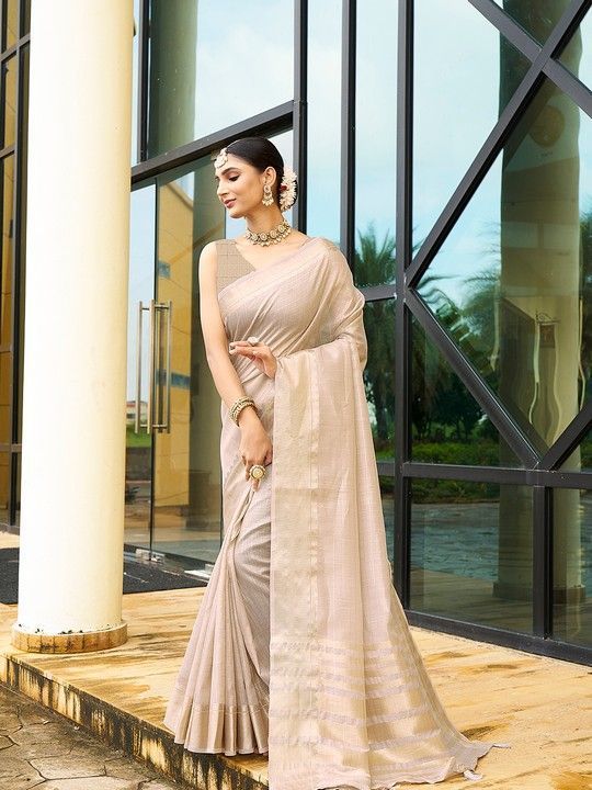 Brown Khadi Striped Saree and Stitched Brown Blouse