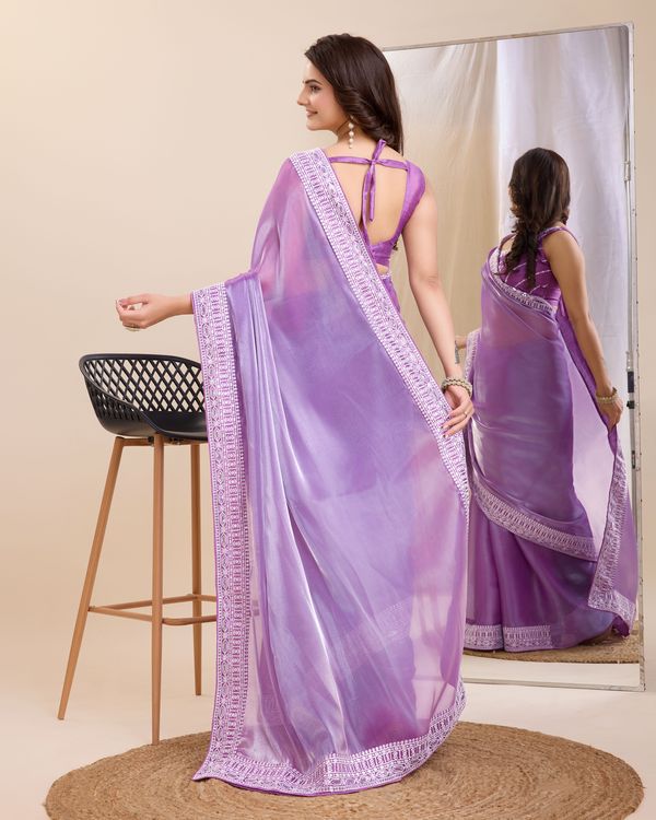 Purple Heavy Embroidery Work Lace & Blouse Jimmy Chau Silk Saree