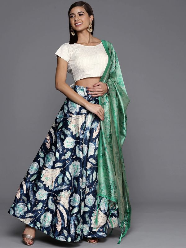 Bandhni Patola Type Digital Print Shiney Satin Croptop Lehenga Choli With Blouse For Women and Girls