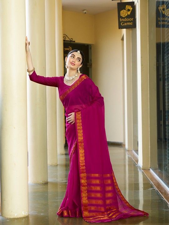 Pink Crepe Woven Saree and Stitched Pink Blouse