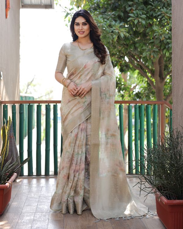 Pista Wevon Designer & Digital Printed Soft Silk Saree
