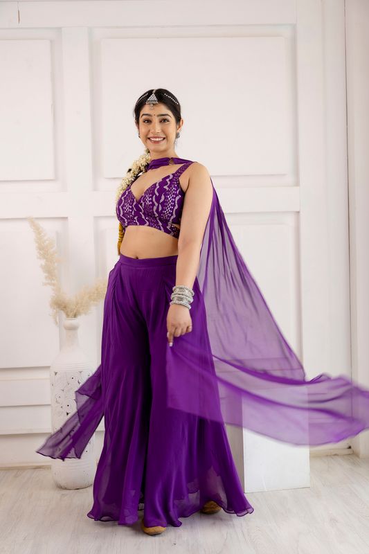 Purple Embroidered Palazzo Set