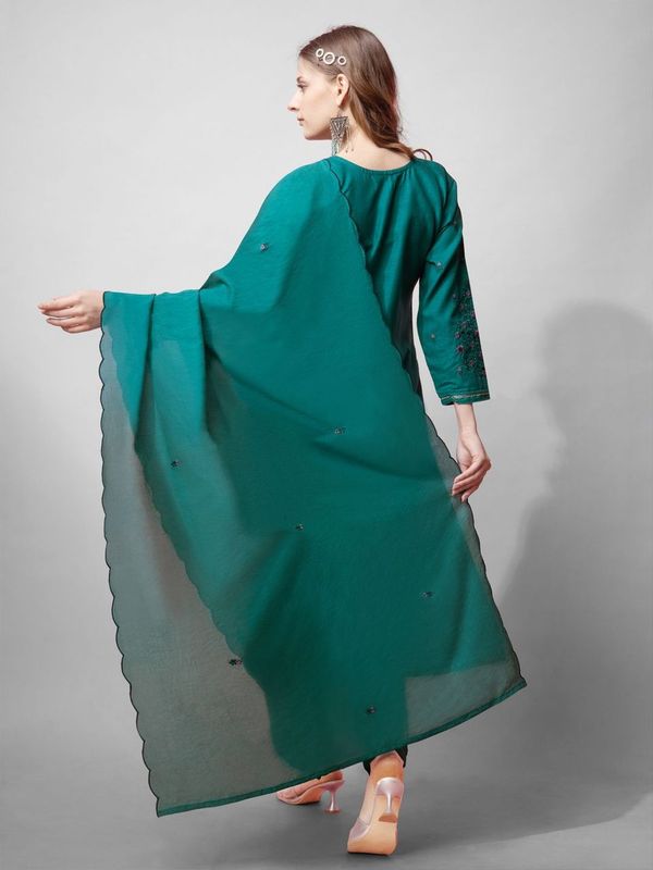 Rama Color Cotton Blend Readymade Dress With Designer Embroidery Work