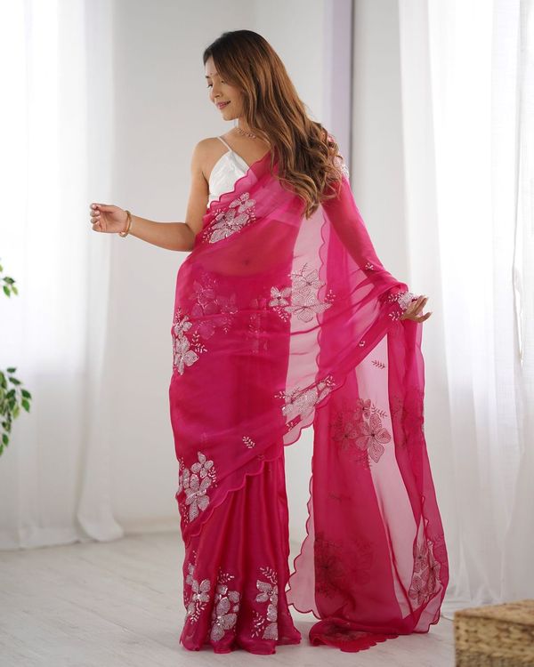 Pink Color Bollywood Style Designer Sequance Embroidery Work Jimmy Choo Saree