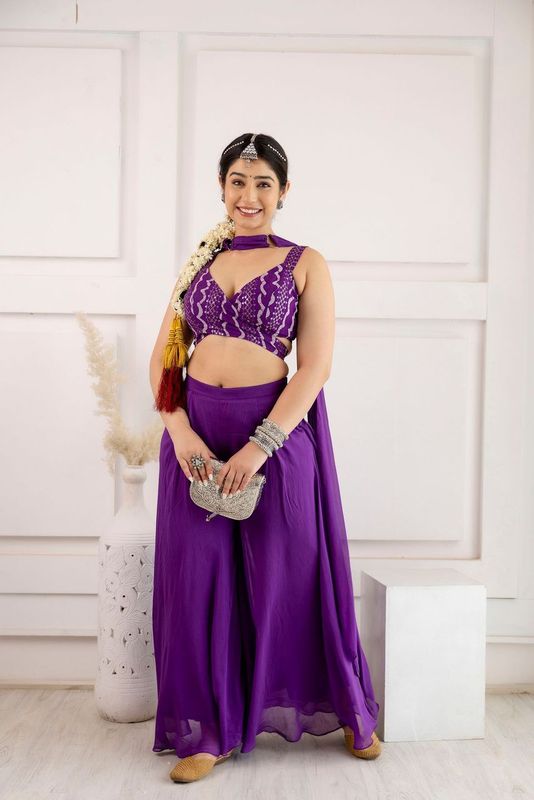 Purple Embroidered Palazzo Set