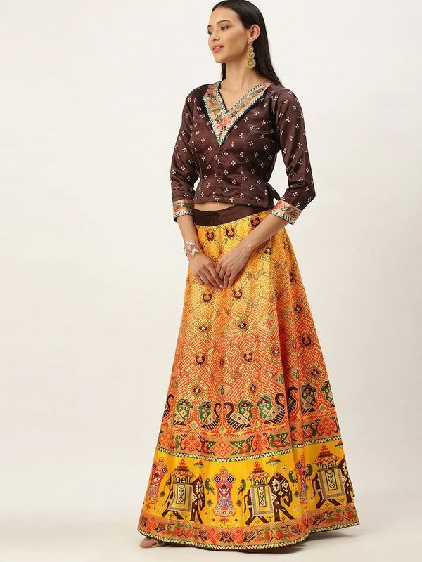 Digital Print Satin Silk Fabric Stitched Lehenga Choli With Jequared Blouse and Assami Silk Thread Work Dupatta For Women and Girls In Festive Party And Traditional Wear