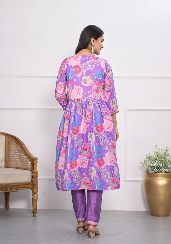 Purple Color Muslin Silk Fabric Designer Embroidery Work Salwar Kameez For Ceremonial Looks