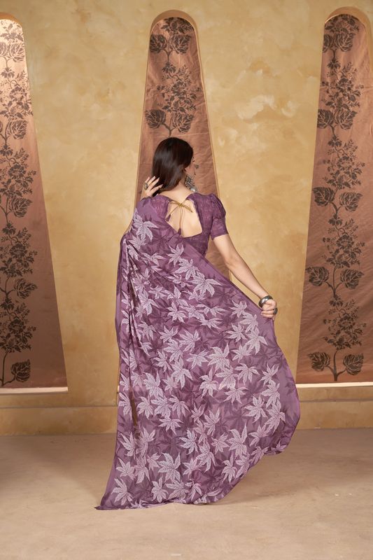 Purple Designer Printed Weight Less Saree