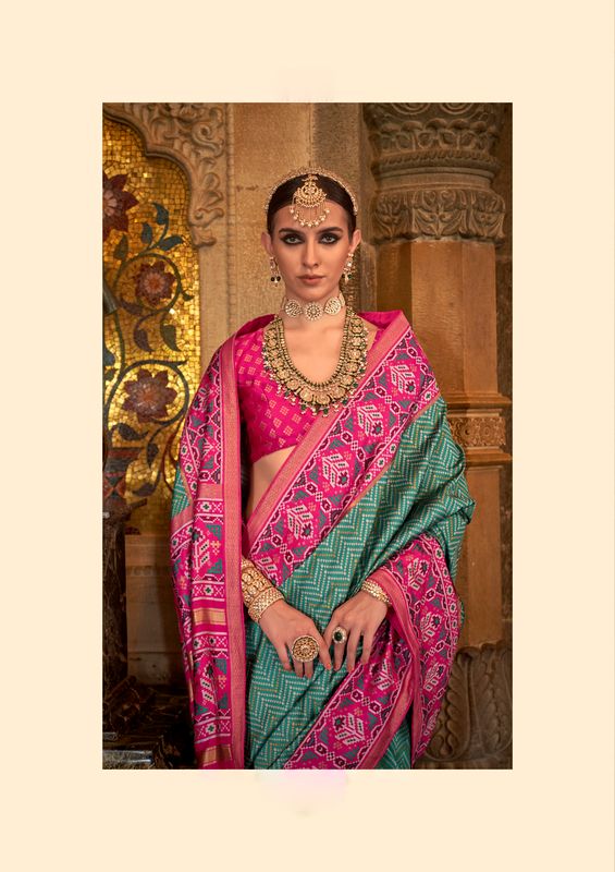 Rama Green Weaving Designer & Printed Silk Saree