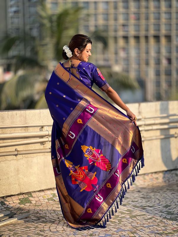 Lavender Wevon Paithani Vitthala Designer Soft Silk Saree