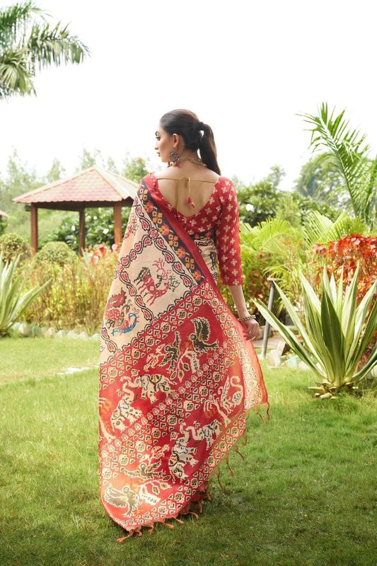 Maroon Designer Patola Printed Tussar Silk Saree