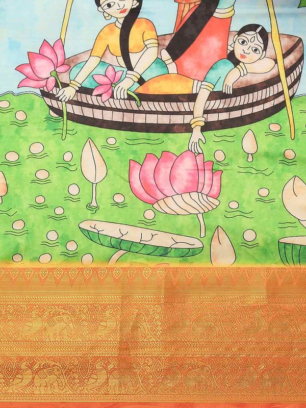 Turquoise Blue Women's Kanjeewaram Digital Printed Saree