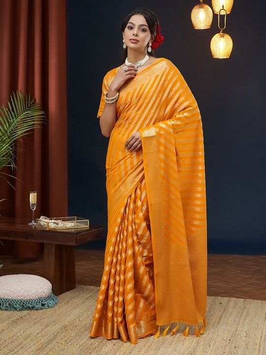 Yellow Georgette Leheriya Saree With Tassels on Pallu and Stitched Yellow Blouse