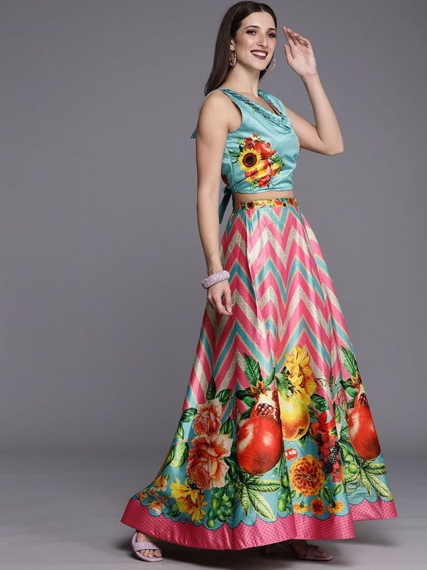 Digital Print Satin Silk Fabric Stitched Lehenga Choli With Jequared Blouse and Assami Silk Thread Work Dupatta For Women and Girls In Festive Party And Traditional Wear