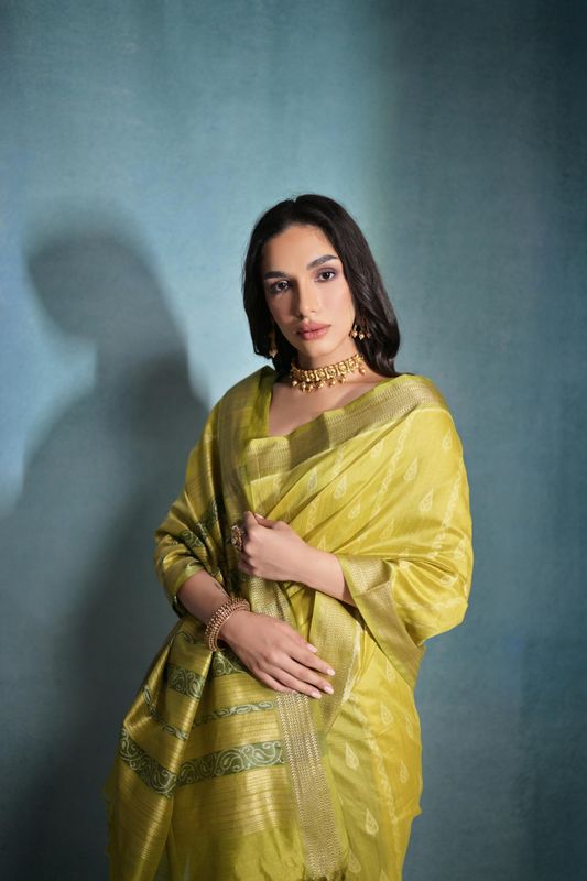 Mahendi Weaving Ikkat Designer Tusser Silk Saree