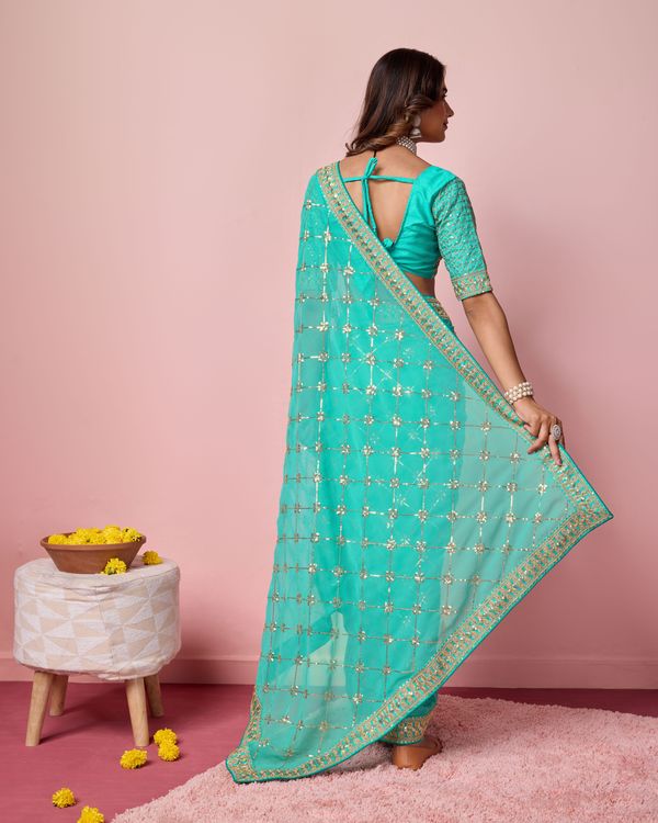 Sea Green Designer Coding & Sequance Embroidery Work Georgette Saree