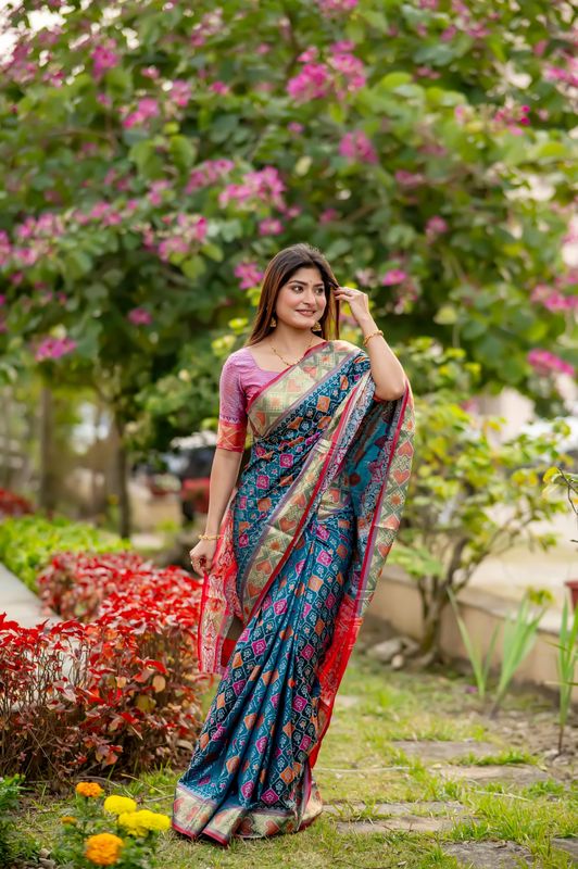 Blue Wevon Meenakari Designer Banarasi Silk Saree