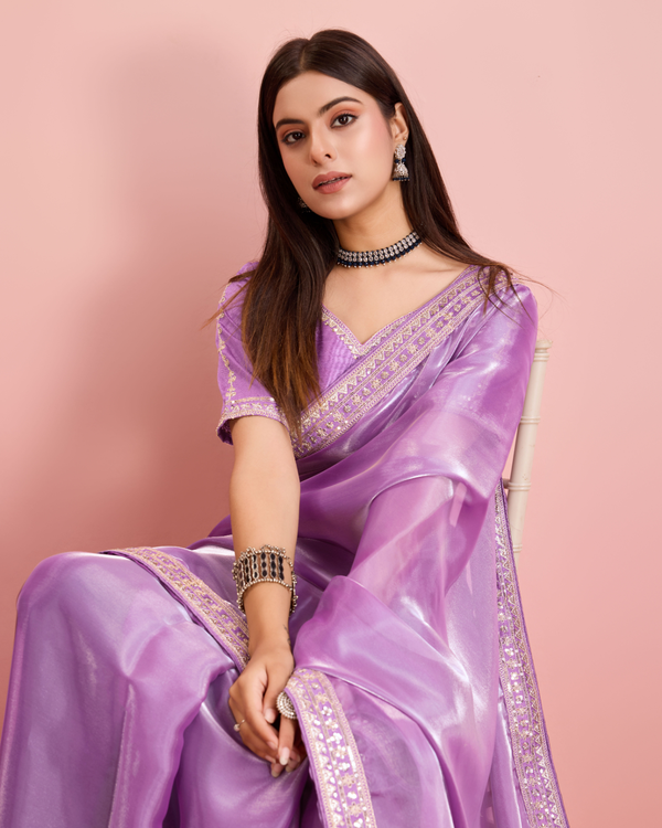 Purple Embroidery Work Lace Blouse Jimmy Choo Saree