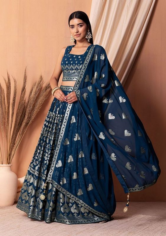 Blue Color Sequins Embroidered Bridesmaid Ceremonial Lehenga Choli