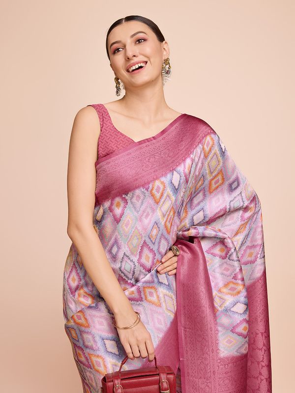 Pink Weaving Jari Designer & Printed Kanjivaram Silk Saree