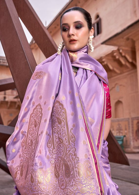 Levender Weaving jari Designer Satin Silk Saree