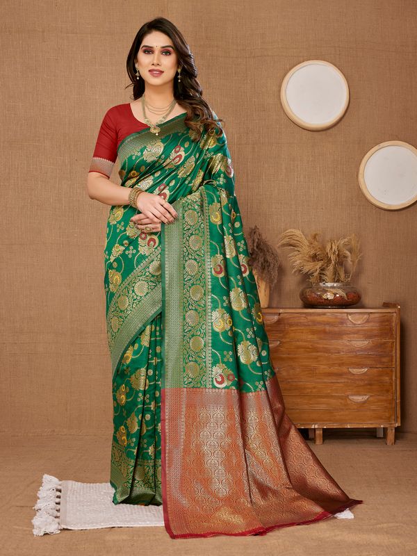 Green Weaving Jari Designer Banarasi Silk Saree