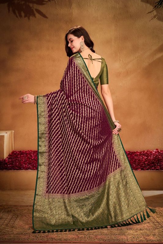 Wine Wevon Jacquard Designer Georgette Saree