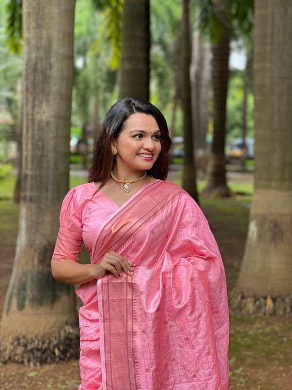 Pink Paithani Silk Wevon Paithani Designer Traditional Rich Partywear Saree