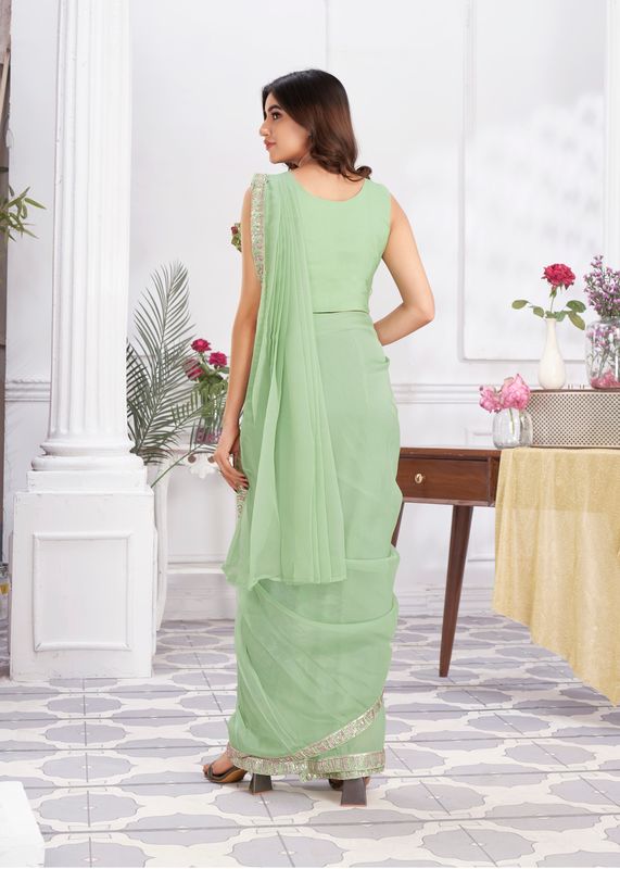 Pista Designer Sequance Embroidery & Hand Work Shimmer Georgette Saree