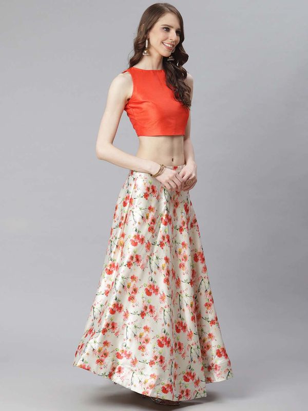 Ethnic Motifs Digital Print Shiney Satin Croptop Lehenga Choli With Blouse For Women and Girls