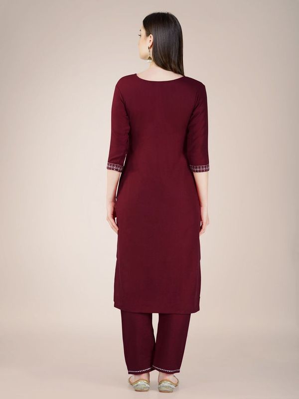 Maroon Color Cotton Blend Sophisticated Partywear Suit For Girlie Looks