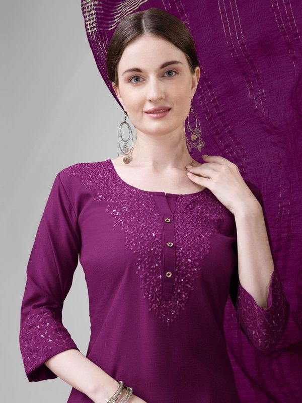 Purple Cotton Blend Ethnc Formal Looks Stitched Salwar Kameez