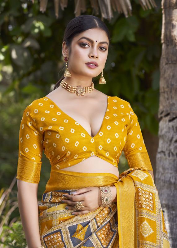 Yellow Wevon Border Designer With Printed Kalamkari Silk Saree