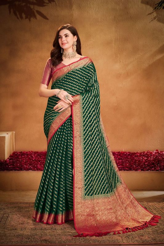 Green Wevon Jacquard Designer Georgette Saree